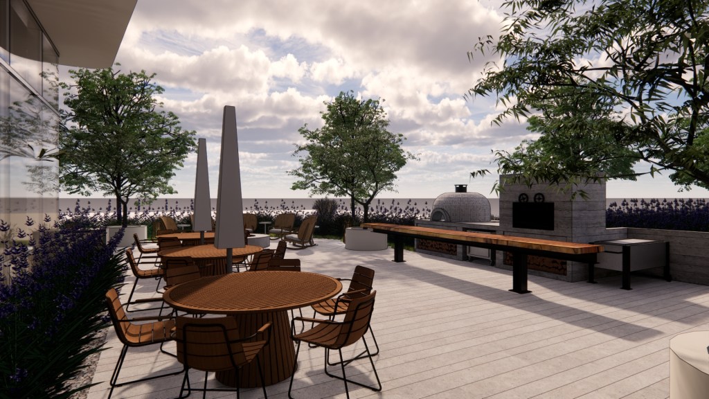 Rendering of the outdoor kitchen at the patio